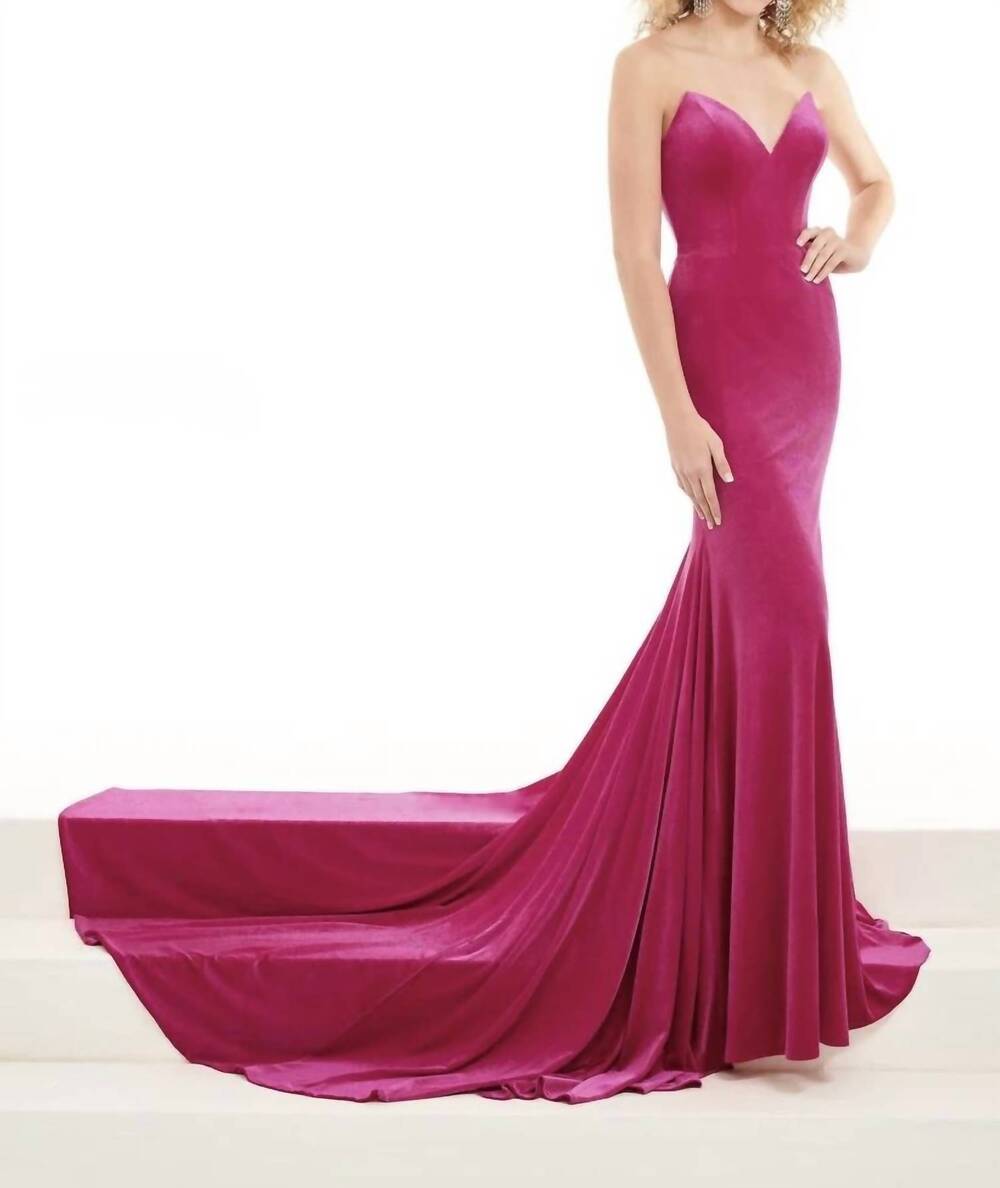 NEW RACHEL ALLAN beaded halter top prom gown in magenta